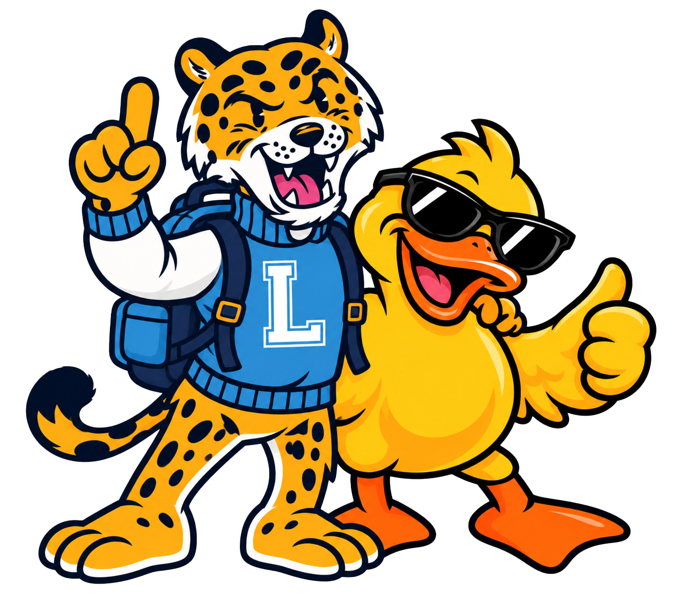 Livingston leopard and Quack Attack duck celebrating
